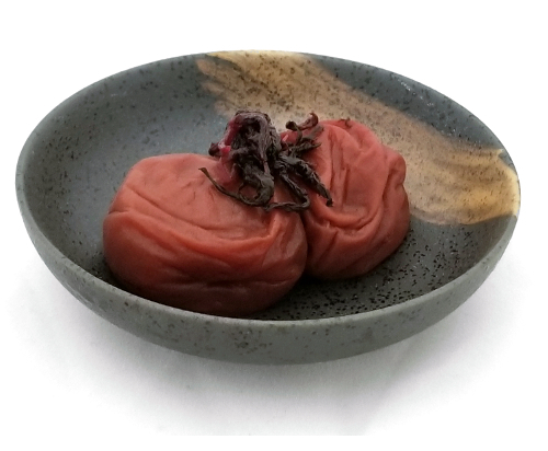 Umeboshi (pickled plum) on a plate